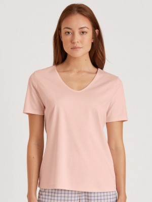 Women Calida Special Shirt Short Sleeve Loungewear Pearl Blush | 645931-WMU