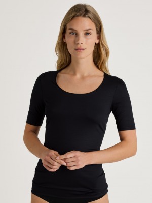 Women Calida Special Shirt Short Sleeve Underwear Schwarz | 462583-RGQ