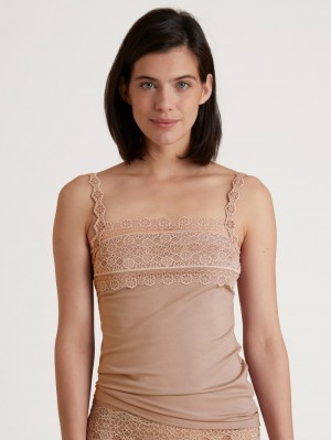 Women Calida Special Spaghetti Top Underwear Soft Nude | 583740-WSH