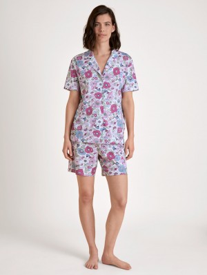 Women Calida Spring Flower Dreams Short Pyjama Sleepwear Red Violet | 830479-GXD