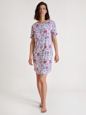 Women Calida Spring Flower Dreams Sleepshirt, Length 95cm Sleepwear Red Violet | 041589-ENO