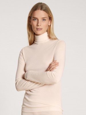 Women Calida True Confidence Shirt Long Sleeve Underwear Light Ivory | 637549-VKB