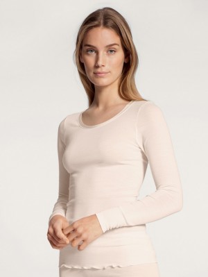 Women Calida True Confidence Shirt Long Sleeve Underwear Light Ivory | 943817-BHL