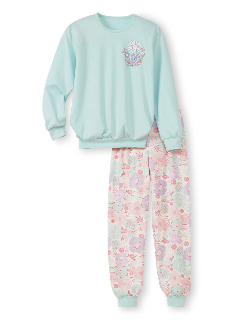 Kids\' Calida Kids Flowers Pyjama With Cuff Pyjama Pastel Blue | 472138-OLT