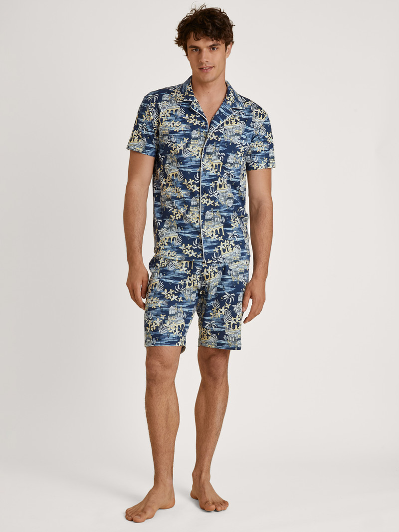 Men Calida Amalfi Journey Short Pyjama Sleepwear Insignia Blue | 320596-YAE