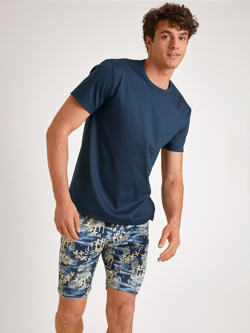 Men Calida Amalfi Journey Short Pyjama Summer Outfits Insignia Blue | 730296-MCJ