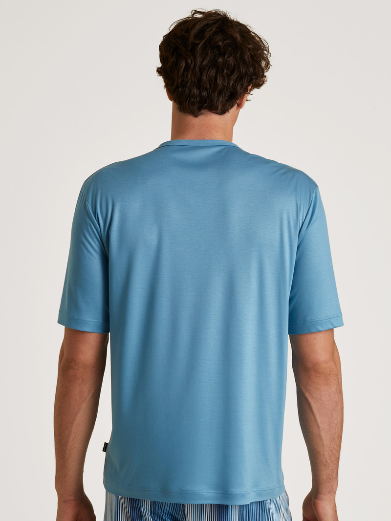 Men Calida Circular Refresh T-shirt, Cradle To Cradle Certified® Loungewear Niagara Blue | 031268-XQB