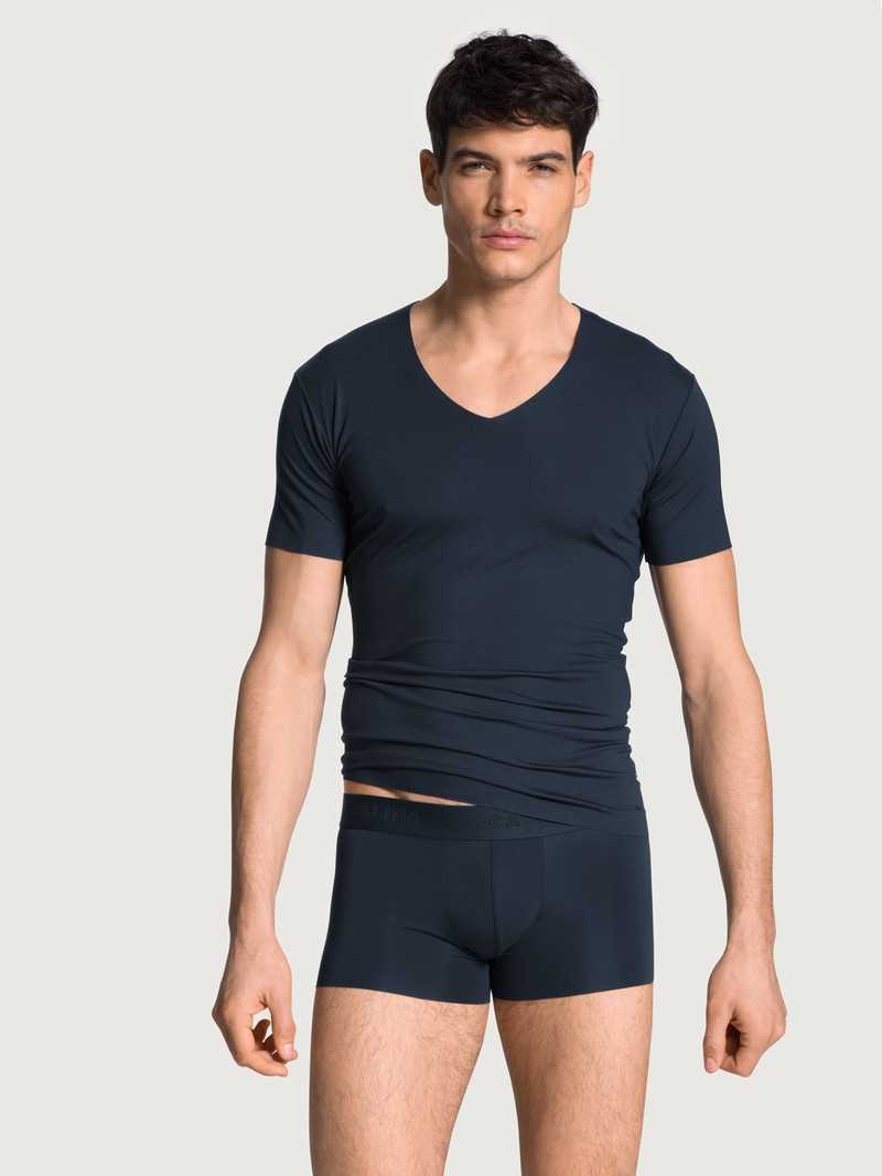 Men Calida Clean Line V-shirt Underwear Dark Sapphire | 821069-GUP