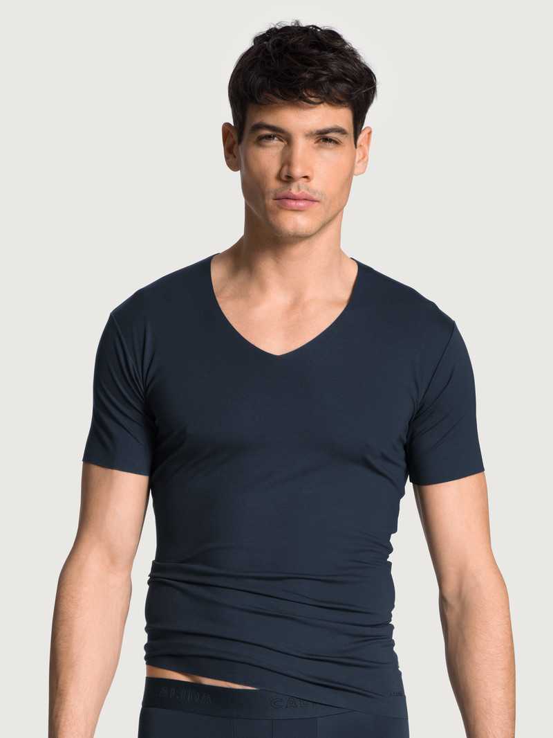 Men Calida Clean Line V-shirt Underwear Dark Sapphire | 821069-GUP