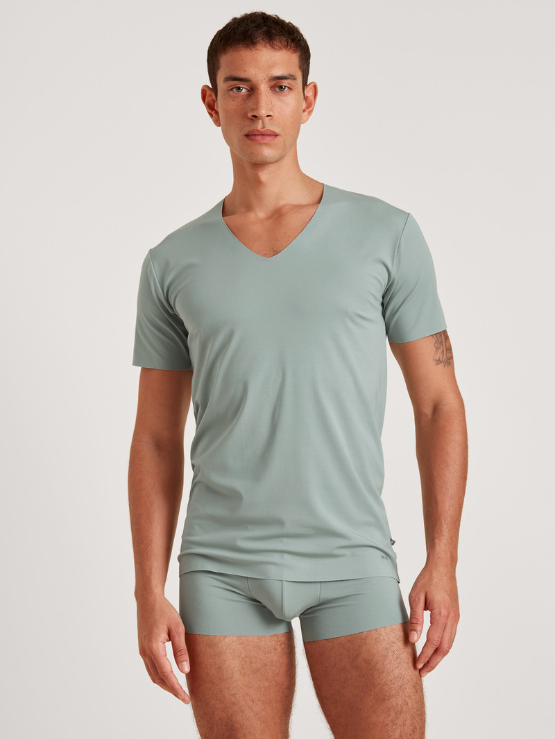 Men Calida Clean Line V-shirt Underwear Slate Grey | 481065-RCK