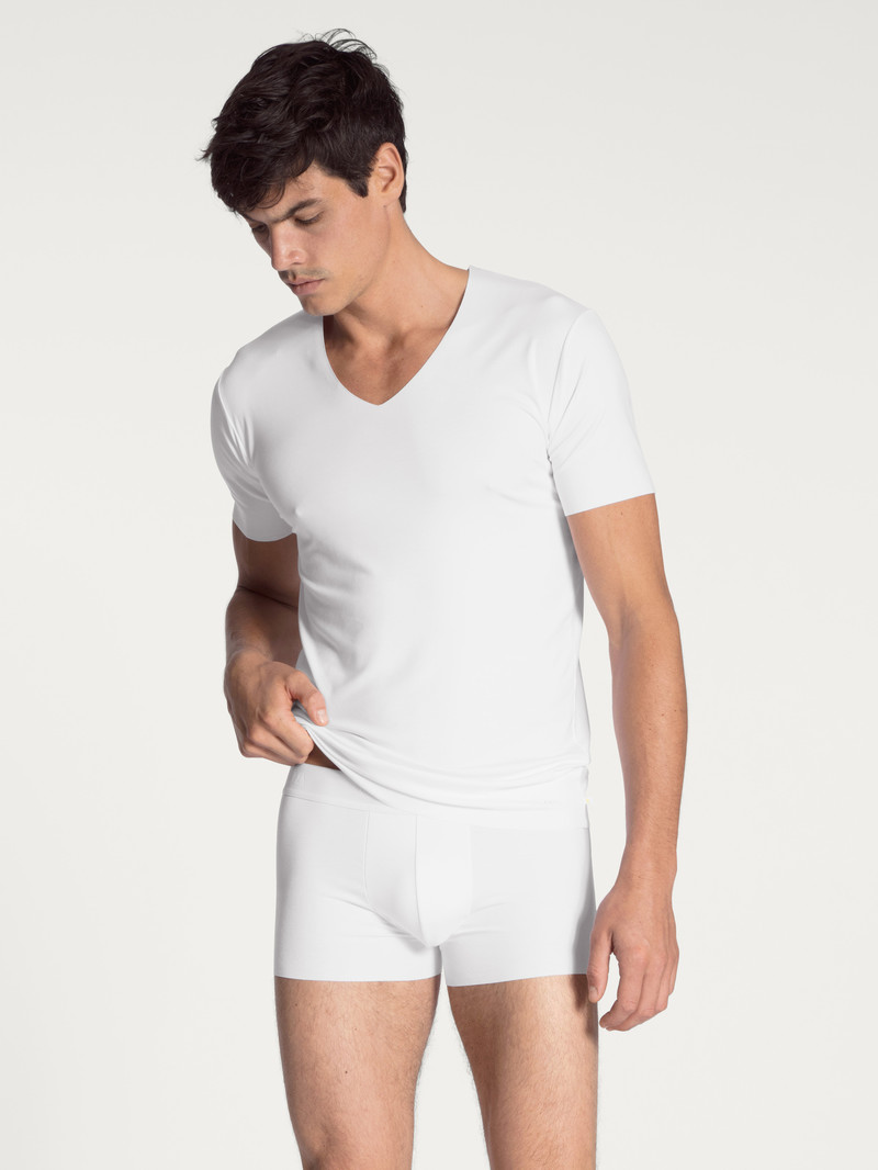 Men Calida Clean Line V-shirt Underwear Weiss | 342680-KNC