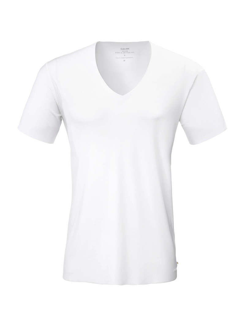 Men Calida Clean Line V-shirt Underwear Weiss | 342680-KNC