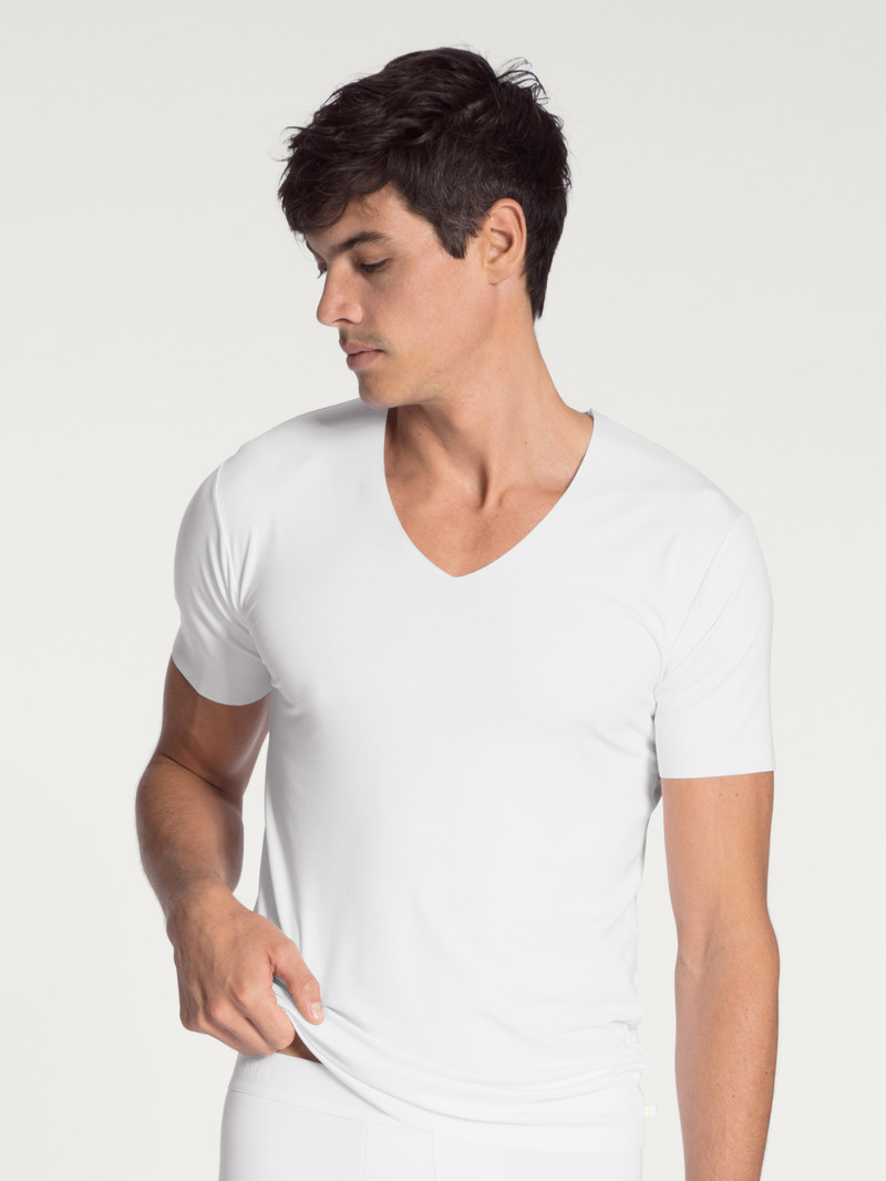 Men Calida Clean Line V-shirt Underwear Weiss | 342680-KNC