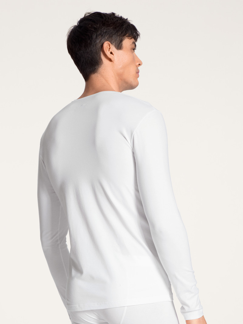 Men Calida Cotton Code Shirt Long Sleeve Underwear Weiss | 260549-IZK