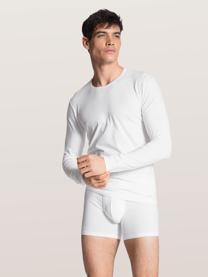 Men Calida Cotton Code Shirt Long Sleeve Underwear Weiss | 260549-IZK