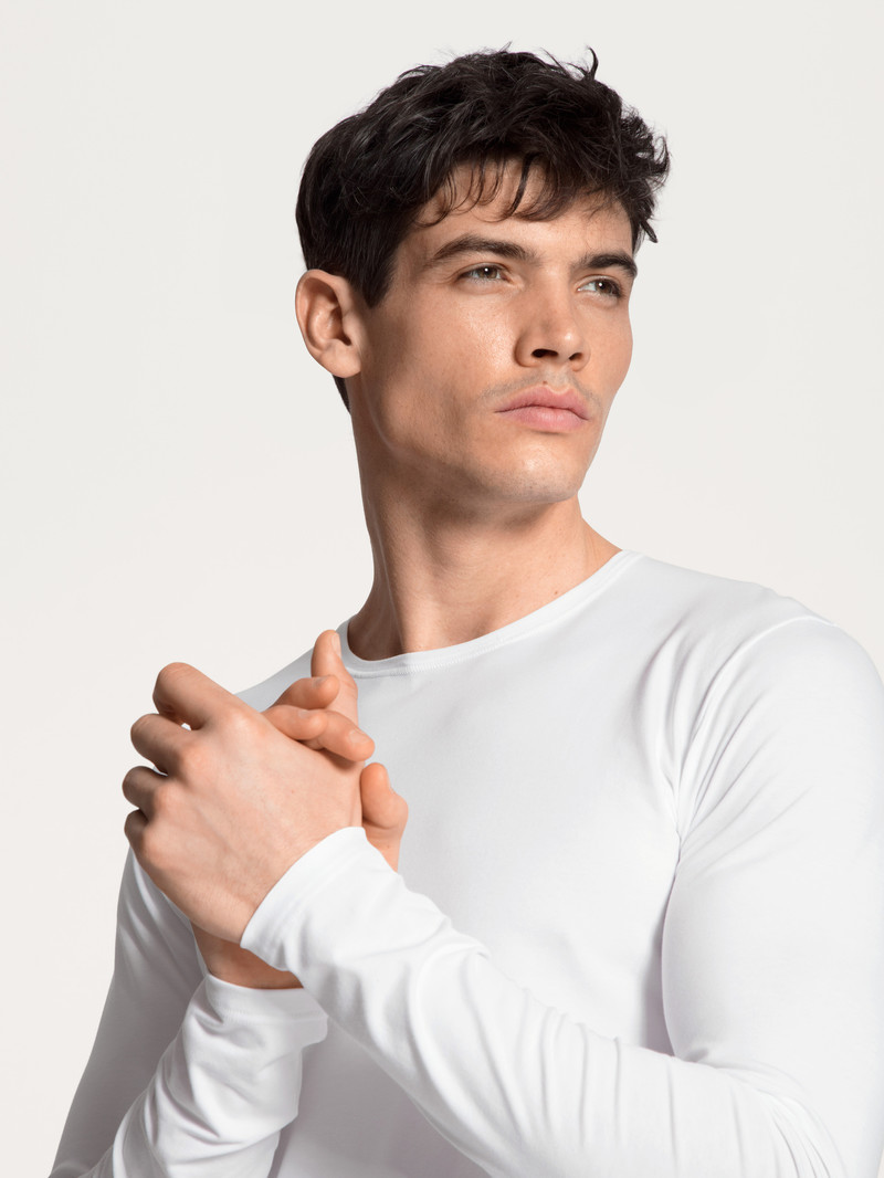 Men Calida Cotton Code Shirt Long Sleeve Underwear Weiss | 260549-IZK