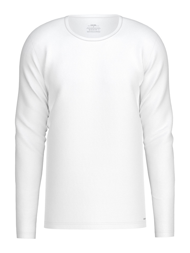 Men Calida Cotton Code Shirt Long Sleeve Underwear Weiss | 260549-IZK