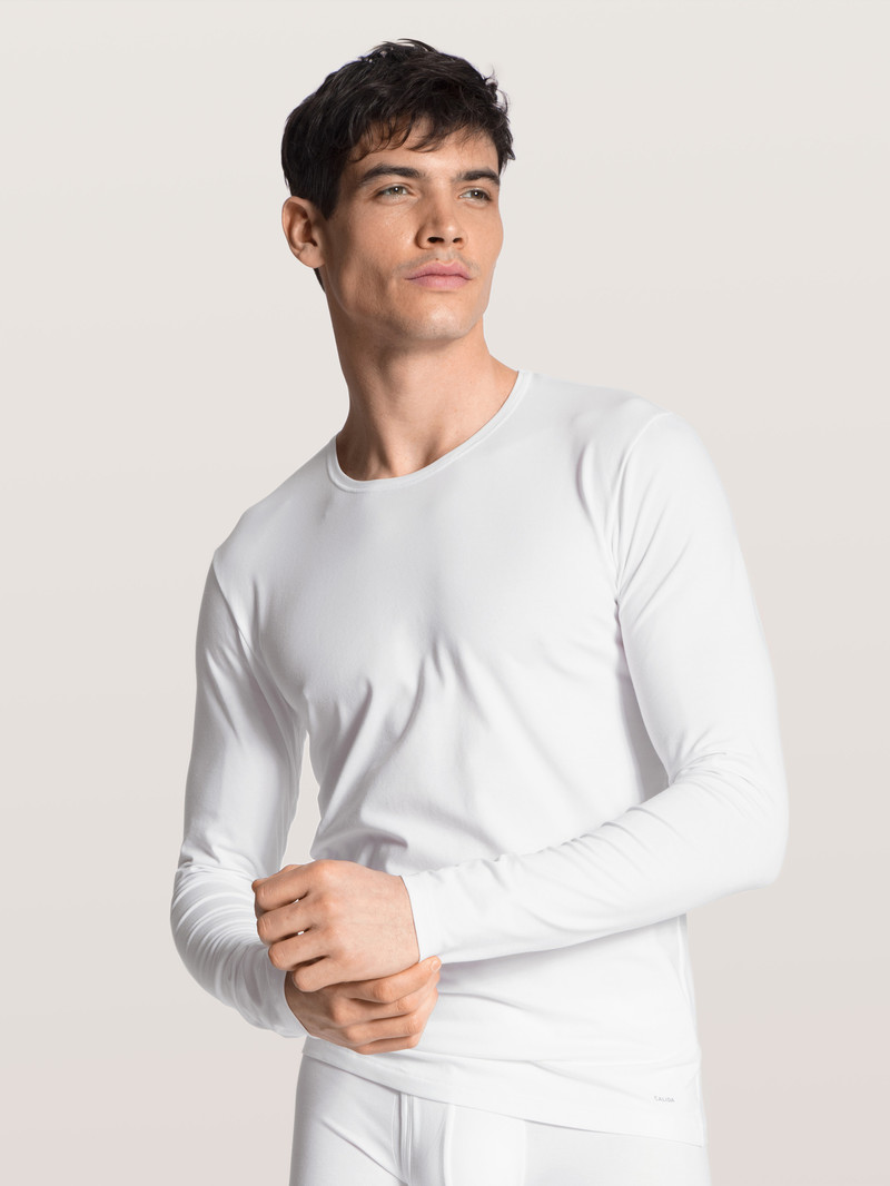 Men Calida Cotton Code Shirt Long Sleeve Underwear Weiss | 260549-IZK