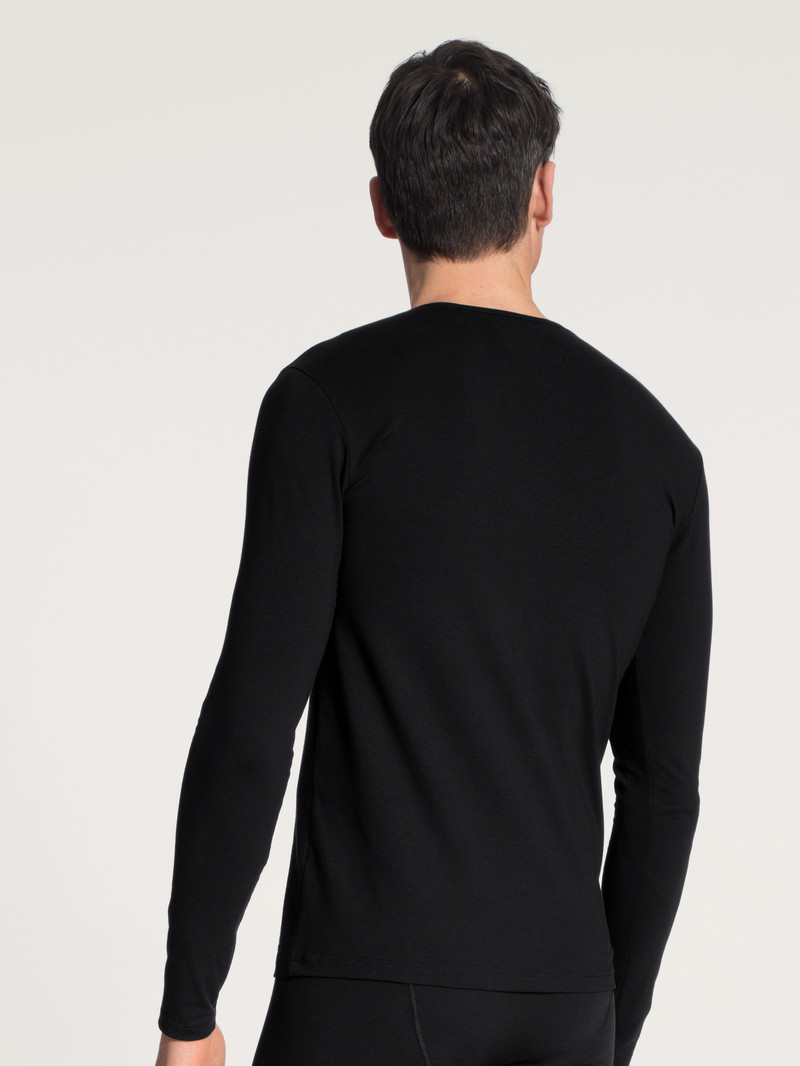 Men Calida Cotton Code Shirt Long Sleeve Underwear Schwarz | 602435-JMZ