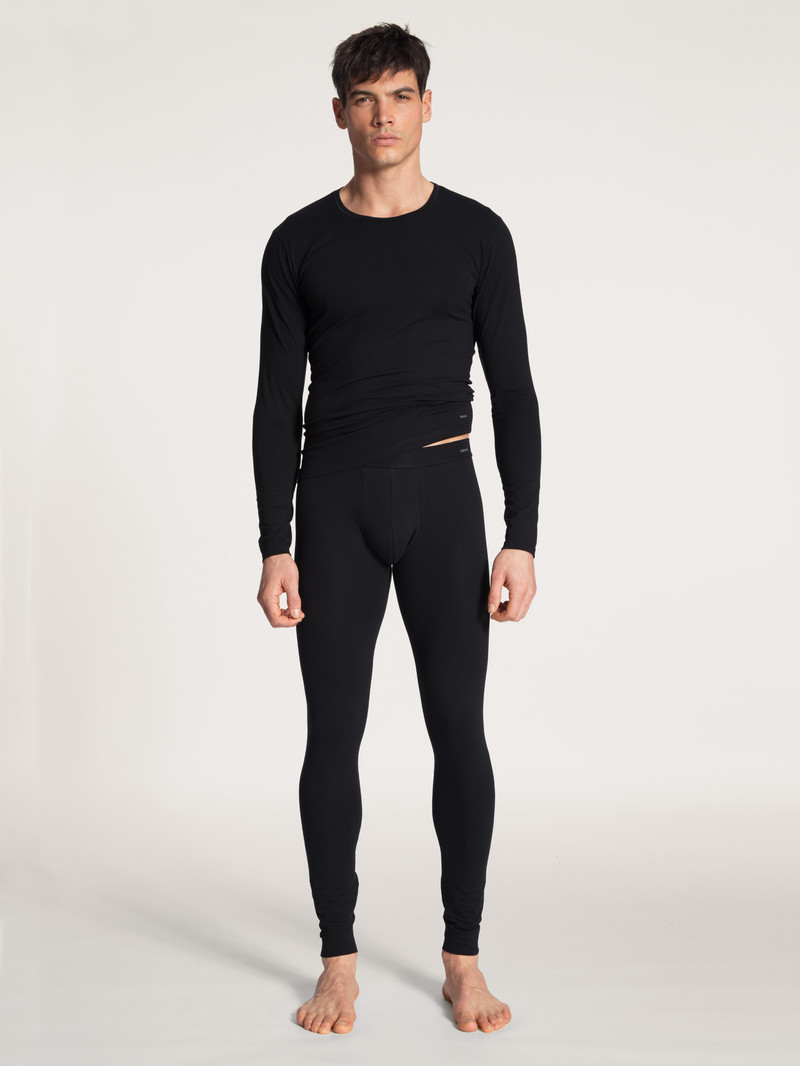 Men Calida Cotton Code Shirt Long Sleeve Underwear Schwarz | 602435-JMZ