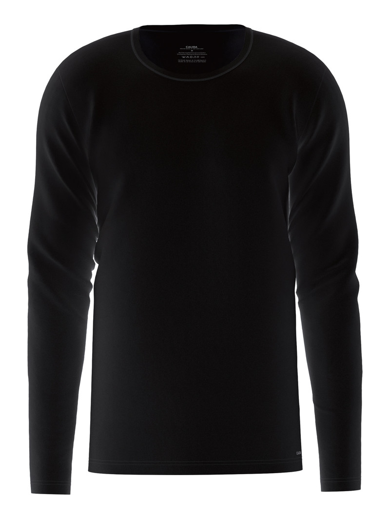 Men Calida Cotton Code Shirt Long Sleeve Underwear Schwarz | 602435-JMZ