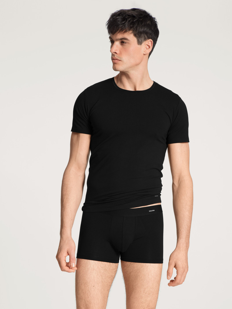 Men Calida Cotton Code T-shirt Underwear Schwarz | 495801-GRL