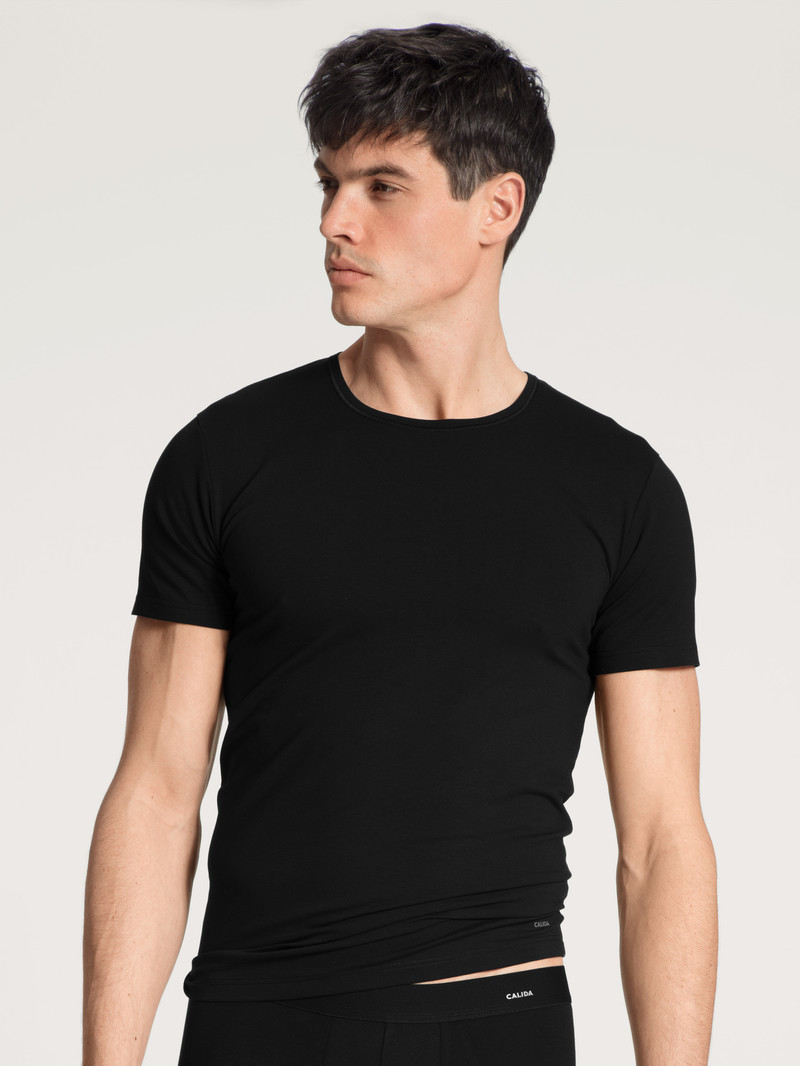 Men Calida Cotton Code T-shirt Underwear Schwarz | 495801-GRL