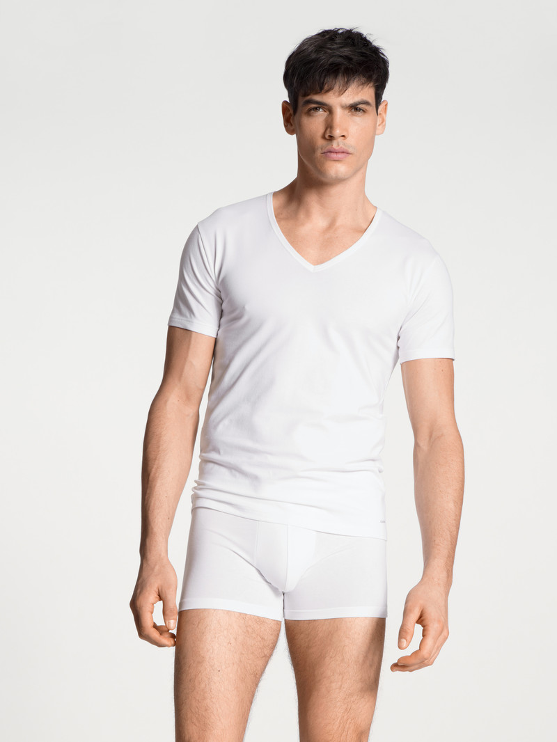 Men Calida Cotton Code V-shirt Underwear Weiss | 539674-SJY