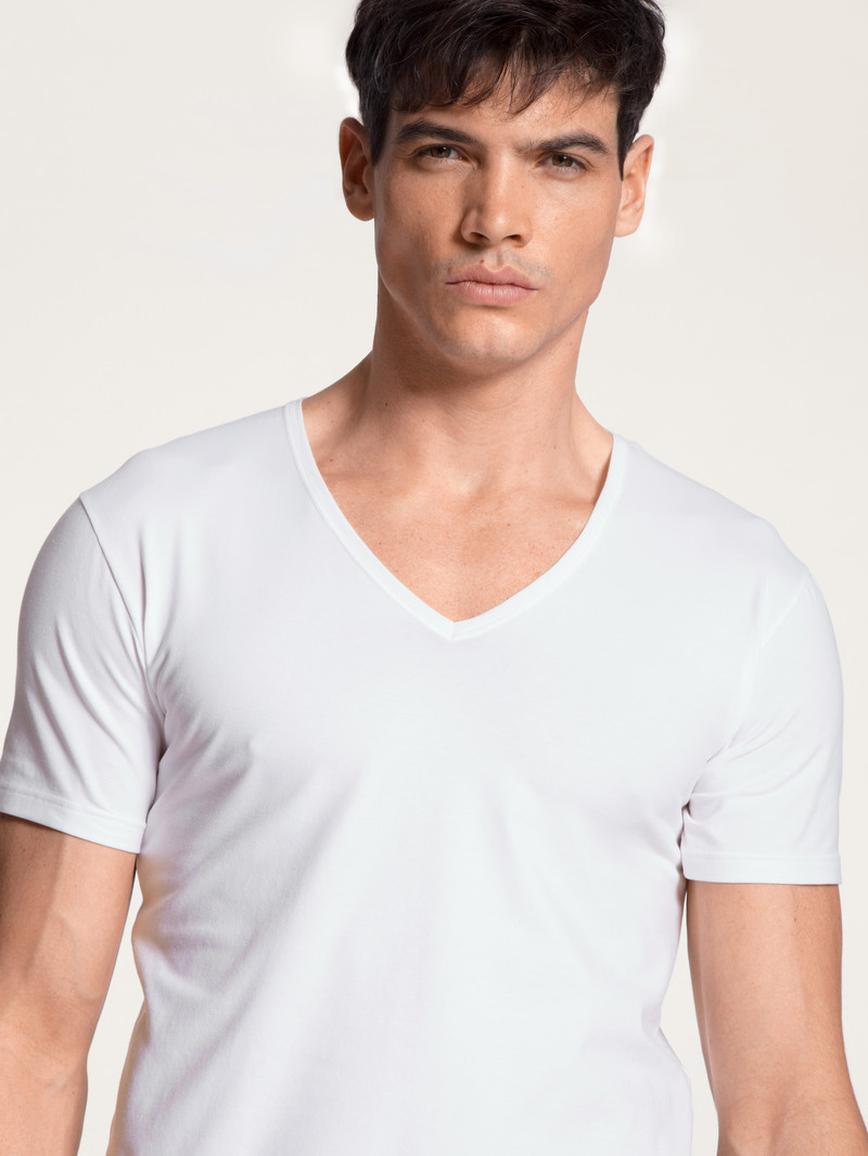 Men Calida Cotton Code V-shirt Underwear Weiss | 539674-SJY