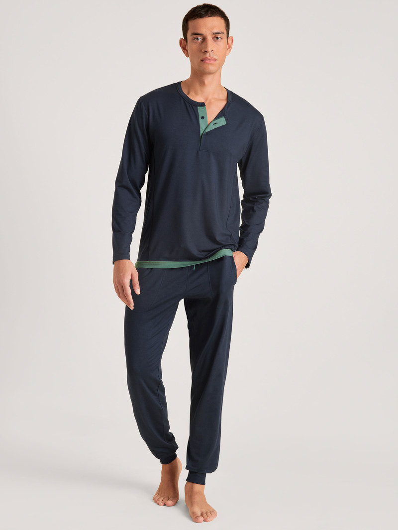 Men Calida Dsw Balancing Shirt Long-sleeve Sleepwear Dark Sapphire | 420639-MLW