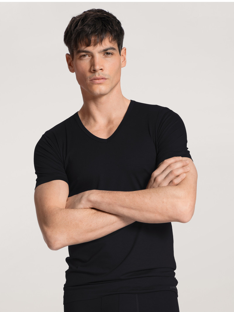 Men Calida Focus V-shirt Underwear Schwarz | 214038-KFR