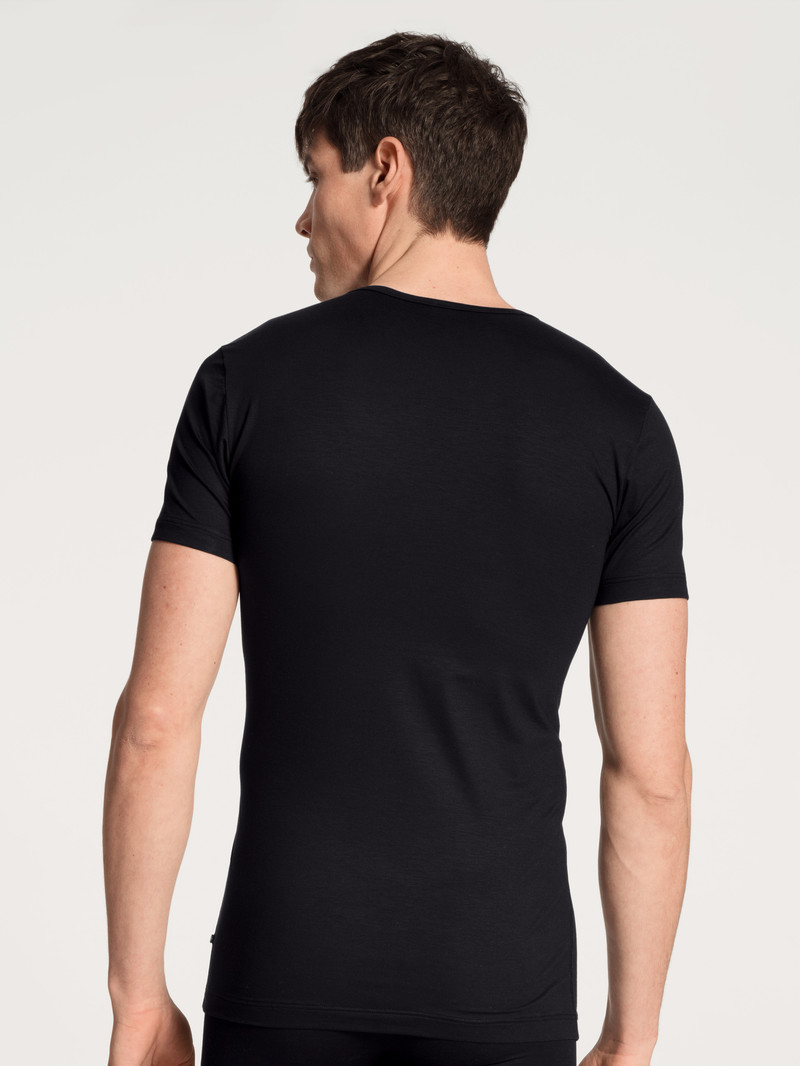 Men Calida Focus V-shirt Underwear Schwarz | 214038-KFR