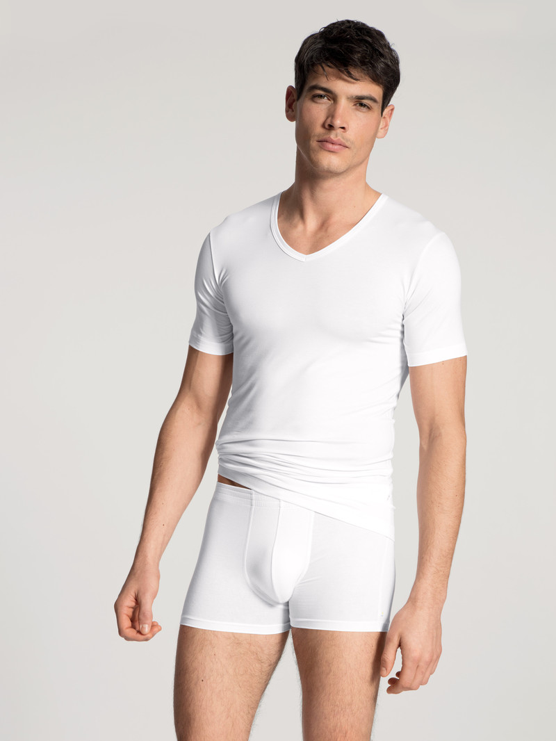 Men Calida Focus V-shirt Underwear Weiss | 245093-LDW