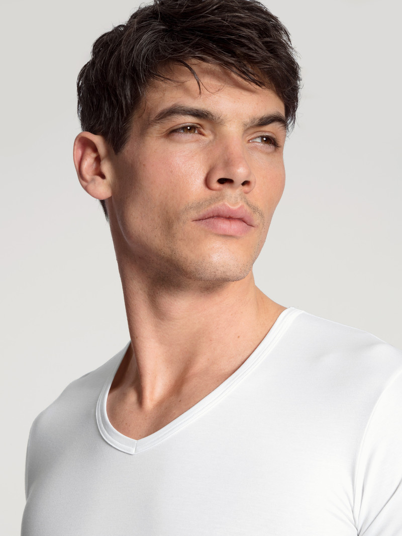 Men Calida Focus V-shirt Underwear Weiss | 245093-LDW