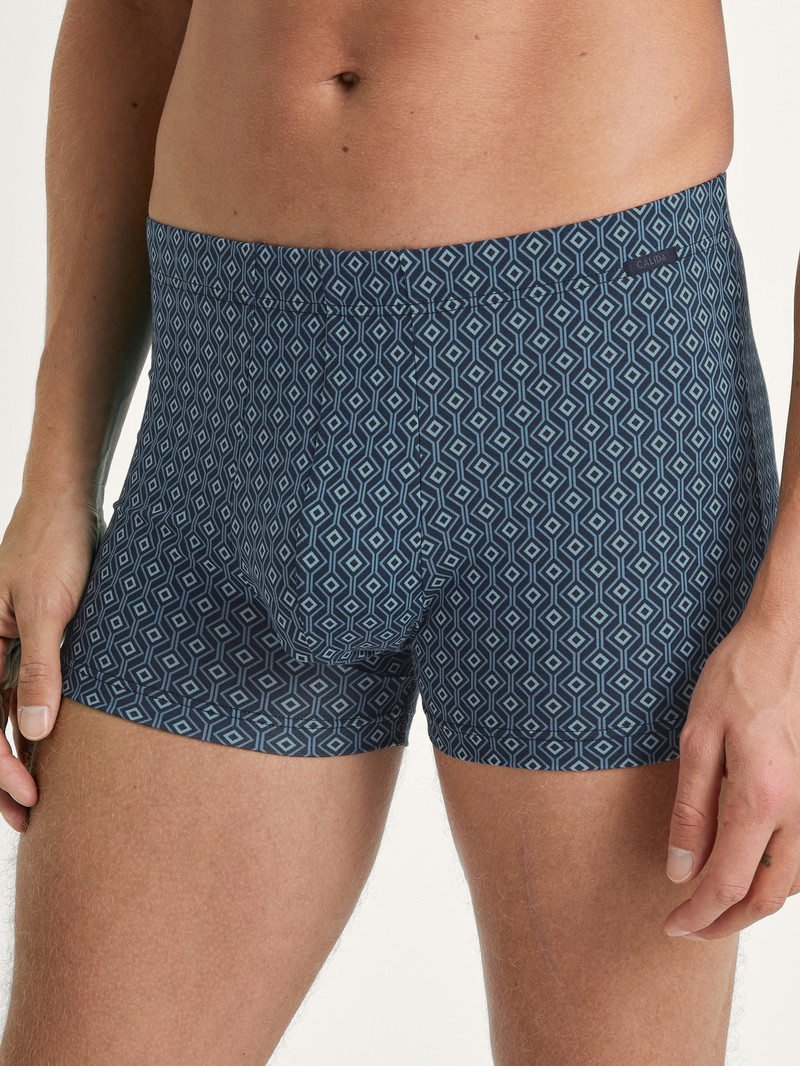 Men Calida Grafic Cotton Boxer Brief Underwear Dark Sapphire | 275461-ETL