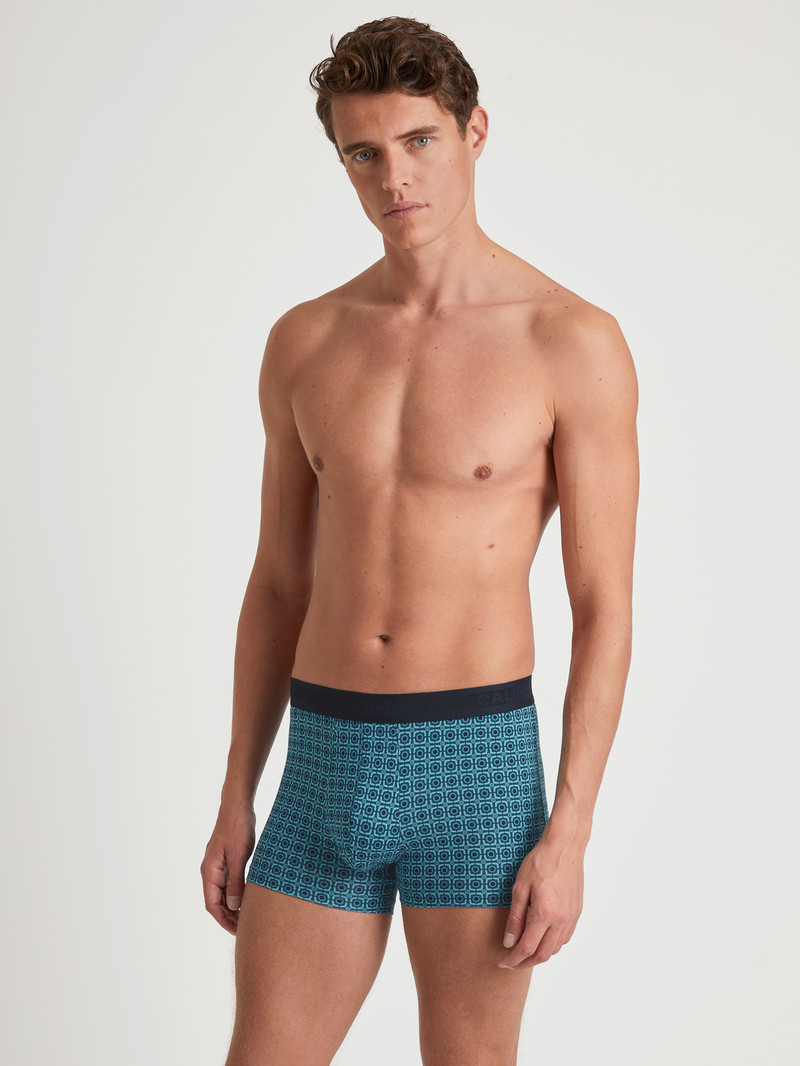 Men Calida Grafic Cotton Boxer Brief Underwear Storm Blue | 846105-BIS