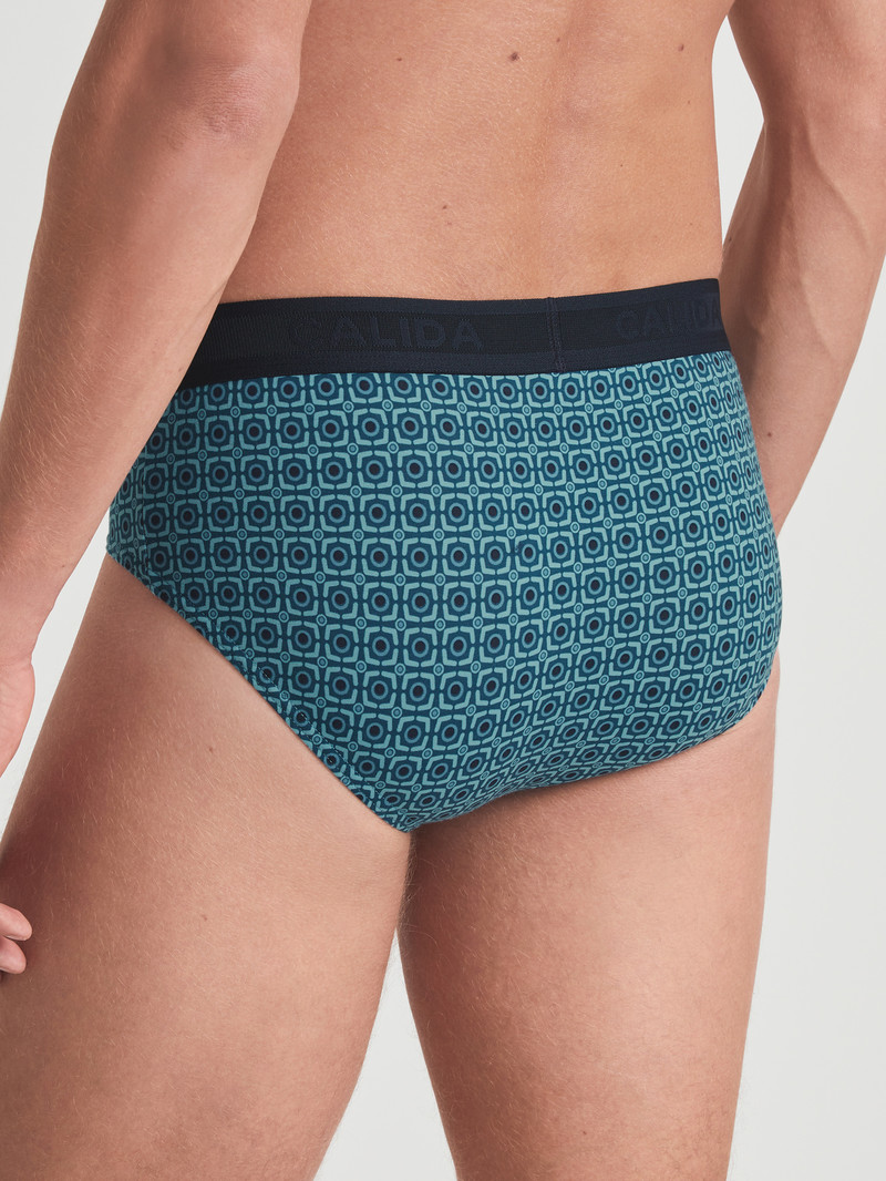 Men Calida Grafic Cotton Brief Underwear Storm Blue | 786319-CIV