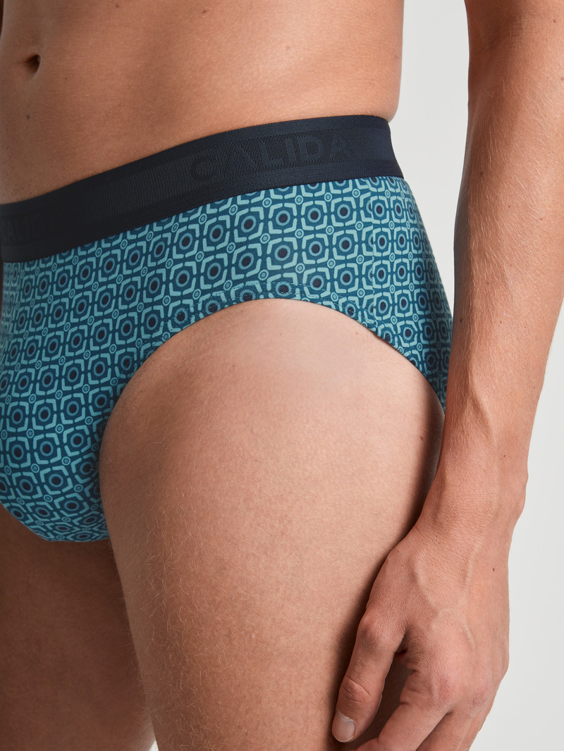 Men Calida Grafic Cotton Brief Underwear Storm Blue | 786319-CIV