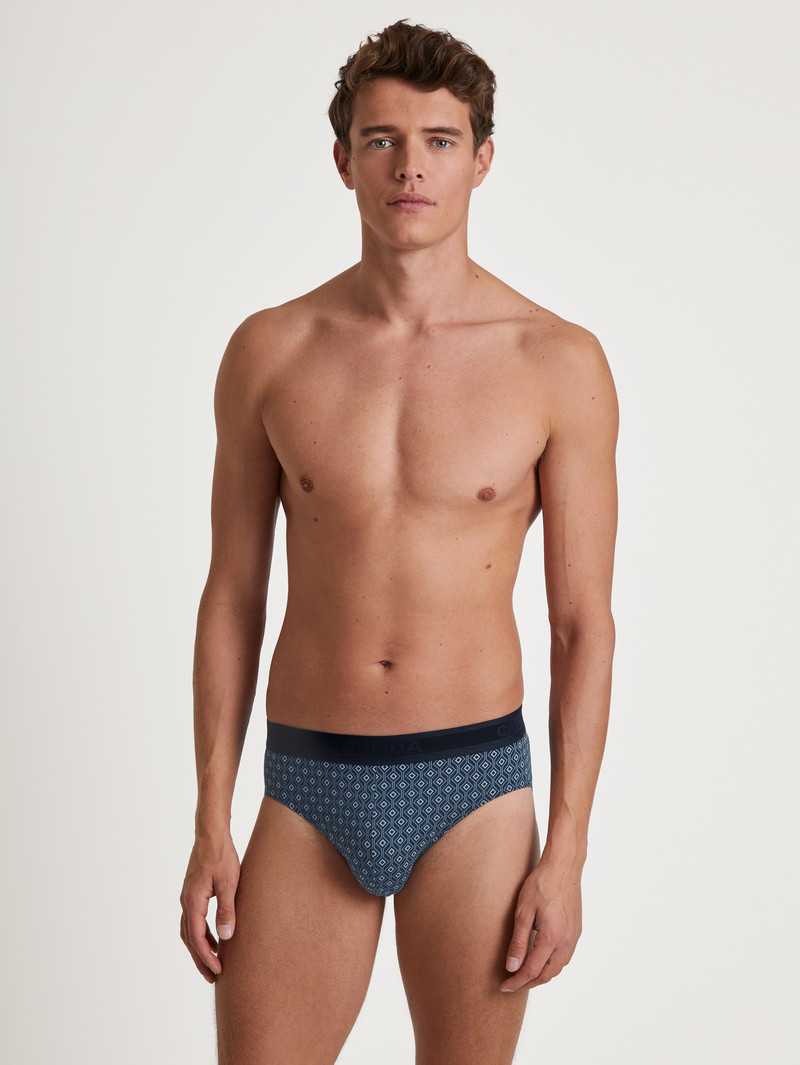 Men Calida Grafic Cotton Brief Underwear Dark Sapphire | 597608-ERD