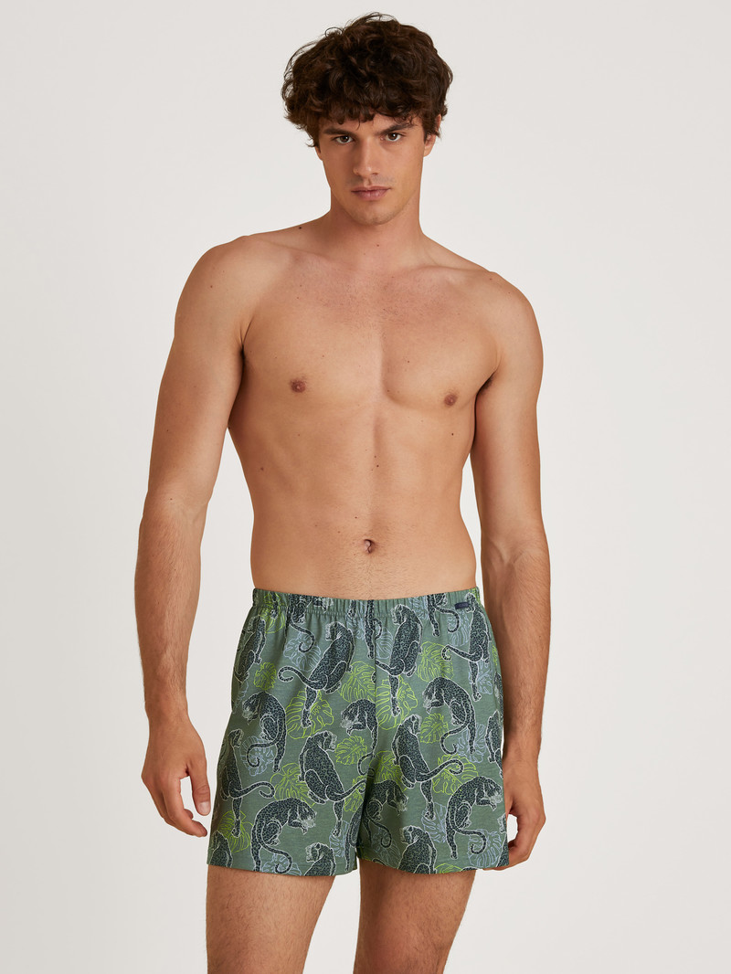 Men Calida Prints Boxer Shorts Underwear Laurel Green Print | 728051-CXN