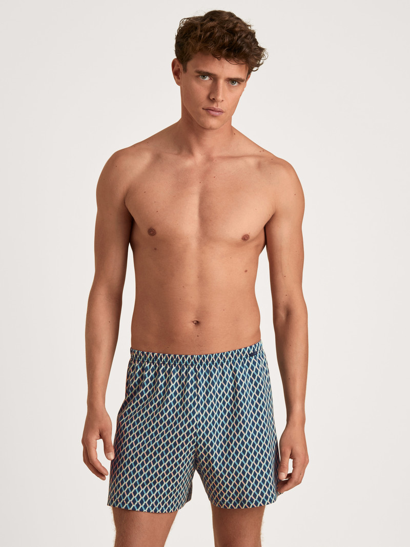 Men Calida Prints Boxer Shorts Underwear Insignia Blue Print | 628905-SFR