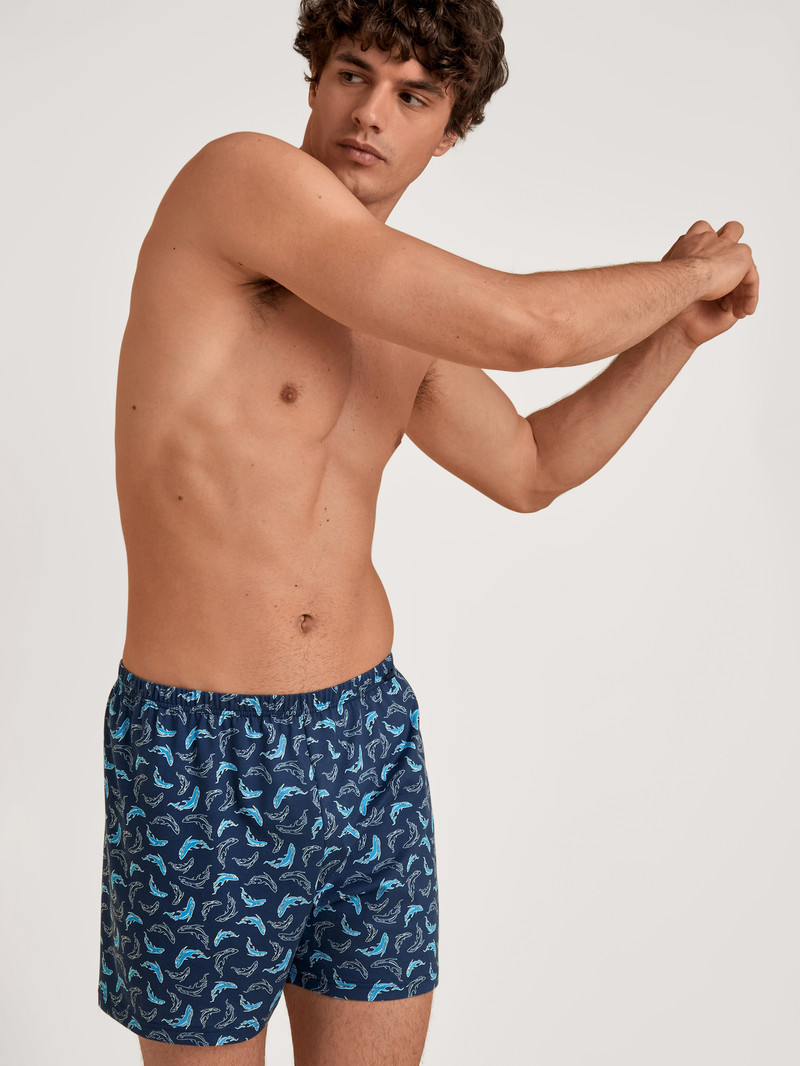 Men Calida Prints Boxer Shorts Underwear Danube Blue | 076214-QXZ