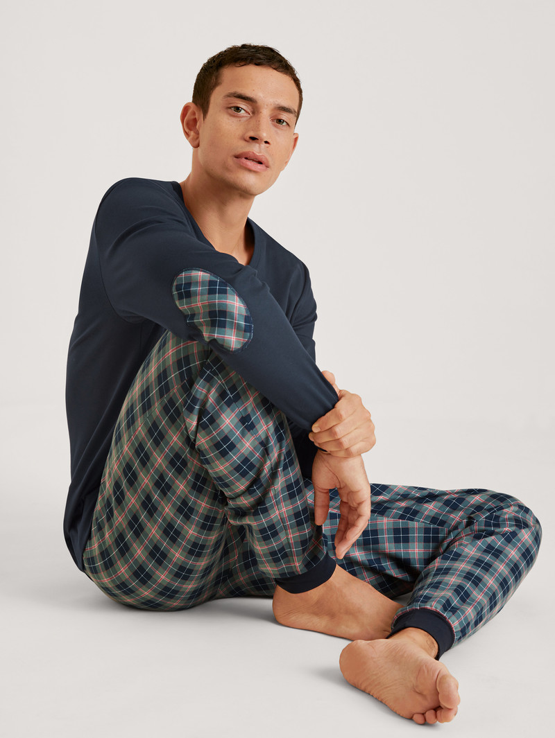 Men Calida Relax Comfy 4 Pyjama With Cuff Sleepwear Dark Sapphire | 601578-HOP