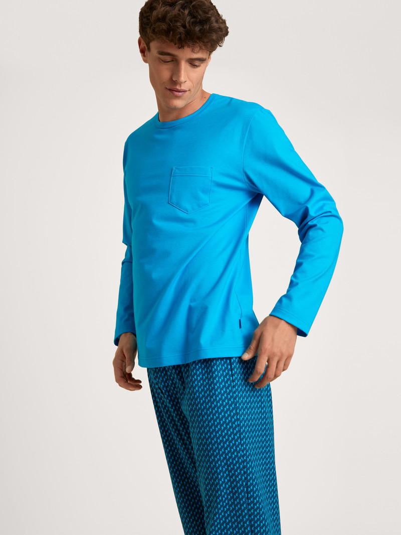 Men Calida Relax Imprint 1 Pyjama Sleepwear Danube Blue | 523081-LFP