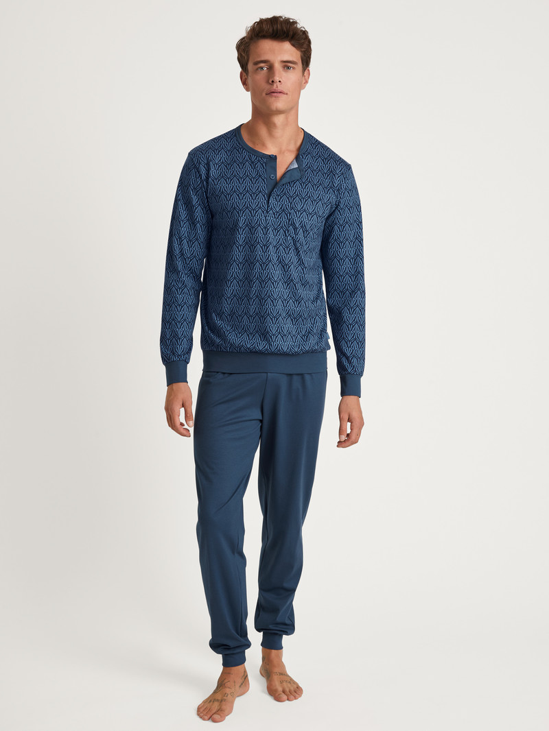 Men Calida Relax Imprint 2 Pyjama With Cuff Sleepwear Coronet Blue | 064217-ZTG