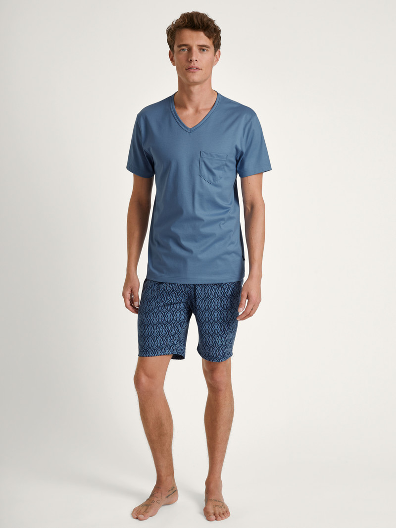 Men Calida Relax Imprint 2 Short Pyjama Sleepwear Coronet Blue | 536019-WQG