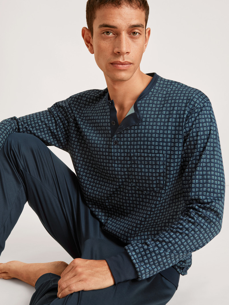 Men Calida Relax Selected 2 Pyjama With Cuff Sleepwear Dark Sapphire | 321695-LEA