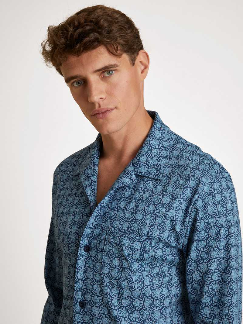 Men Calida Relax Streamline 2 Pyjama Buttoned Sleepwear Insignia Blue | 092376-VGQ