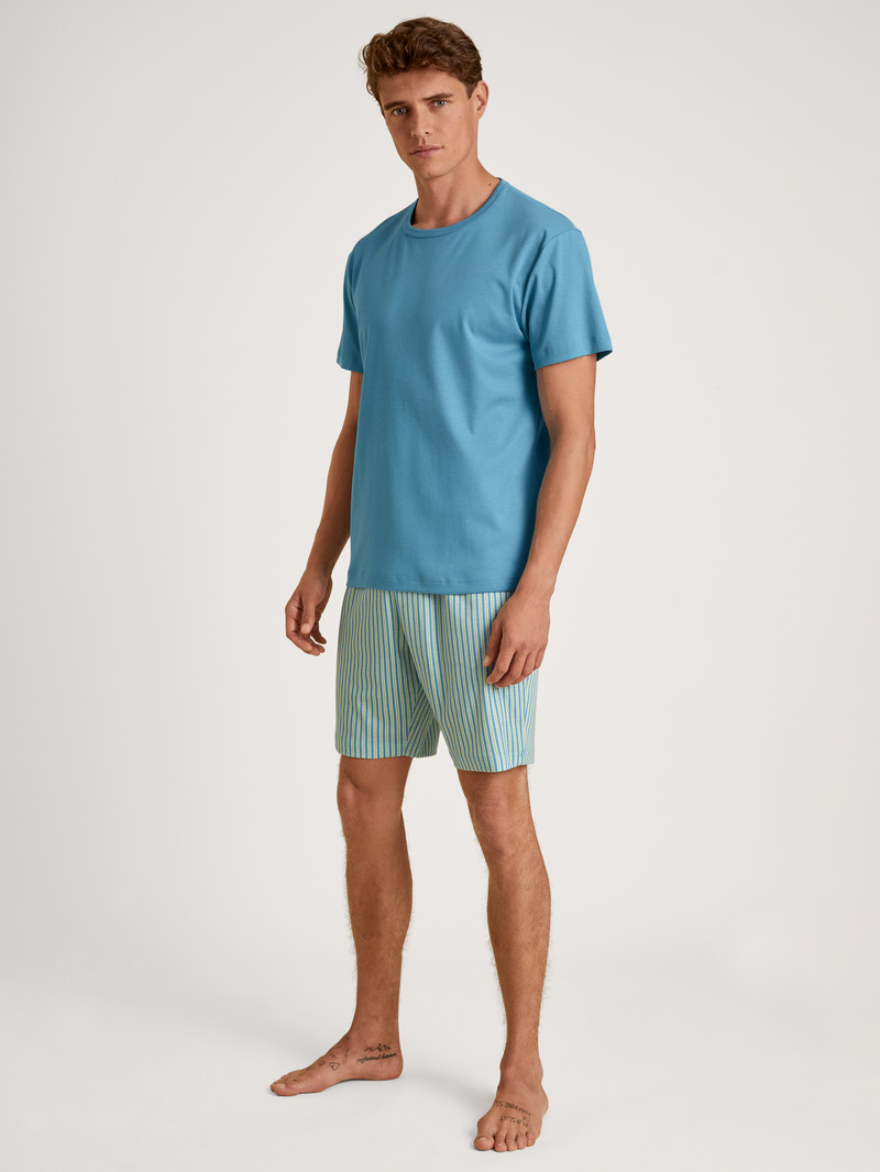 Men Calida Relax Streamline 3 Short Pyjama Sleepwear Niagara Blue | 076125-HLO