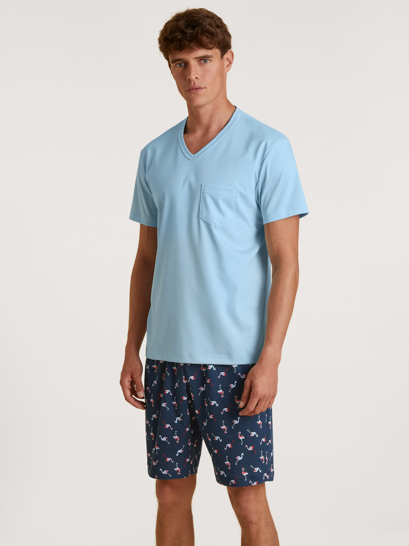 Men Calida Relax Streamline 6 Short Pyjama Sleepwear Cascade Blue | 852904-DCR